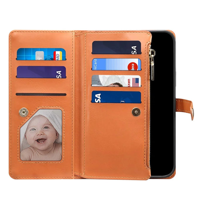 ESEBLE Galaxy Series For iPhone 17 Case RFID Blocking Leather Zipper Phone Cover with Shoulder Strap + Wrist Strap - Brown - 4