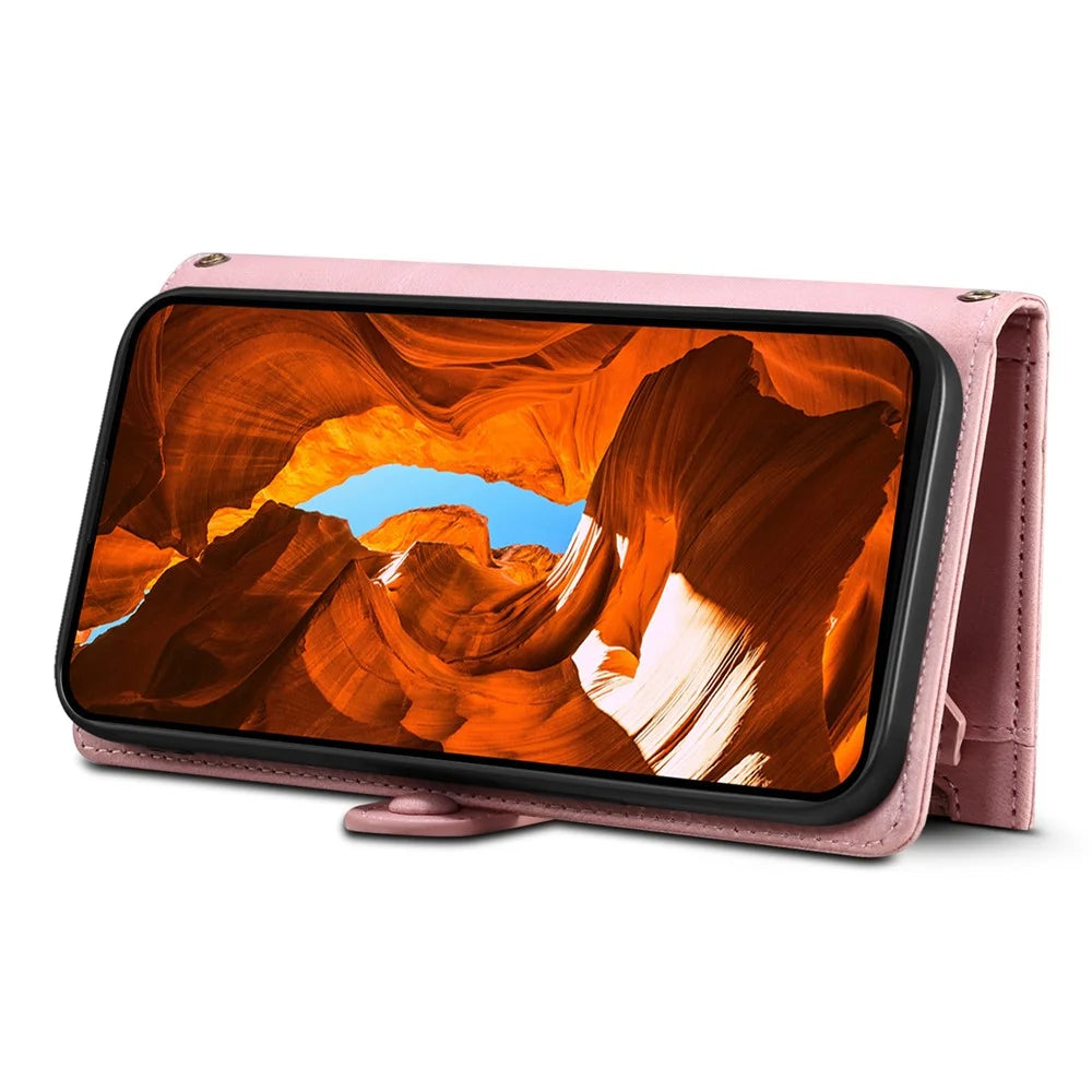 ESEBLE Star Series For iPhone 17 Pro Max Case Zipper Wallet Leather Stand Phone Cover with Wrist Strap - Rose Gold - 3