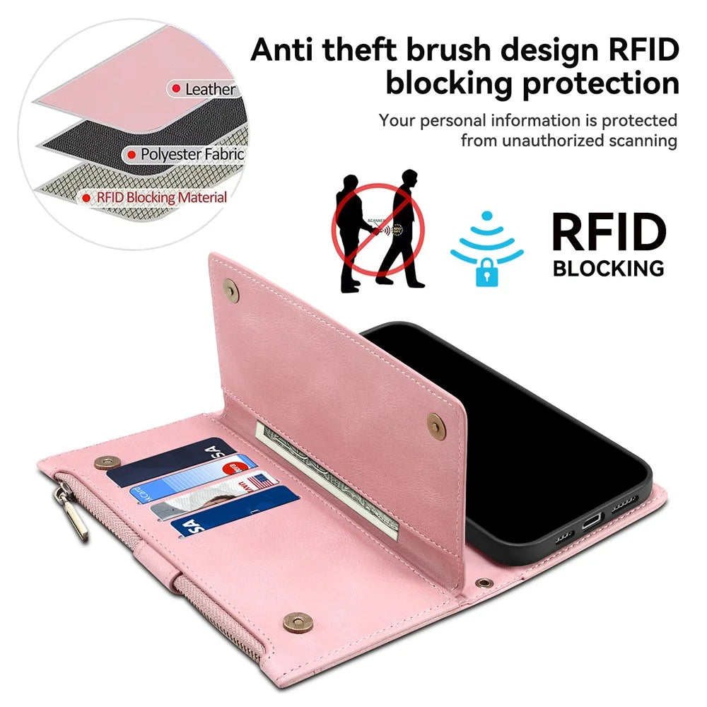 ESEBLE Star Series For iPhone Air Case Zipper Wallet Leather Stand Phone Cover with Wrist Strap - Rose Gold - 5