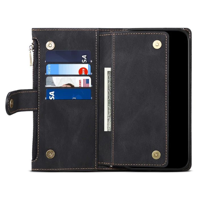 ESEBLE Star Series For iPhone 17 Case Zipper Wallet Leather Stand Phone Cover with Wrist Strap - Black - 4