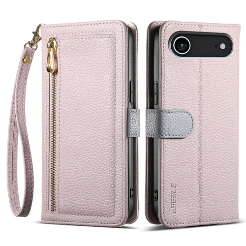 ESEBLE E11 For iPhone Air Case Zipper Pocket Litchi Texture Leather Phone Cover with Mirror and Wrist Strap - Light Purple - 1