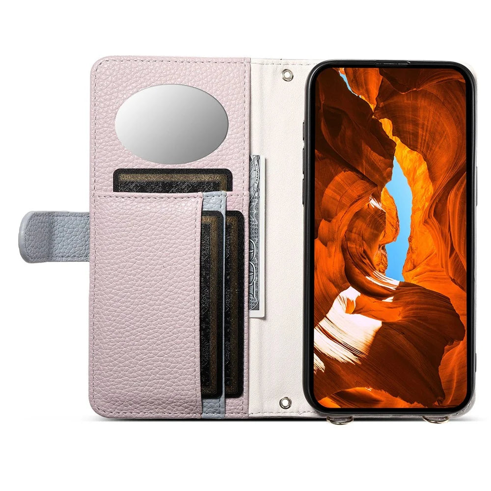ESEBLE E11 For iPhone Air Case Zipper Pocket Litchi Texture Leather Phone Cover with Mirror and Wrist Strap - Light Purple - 3