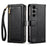 ESEBLE E11 For Samsung Galaxy A25 5G (Global) (161.0mm) Case Zipper Pocket Litchi Texture Leather Phone Cover with Mirror and Wrist Strap - Black - 1