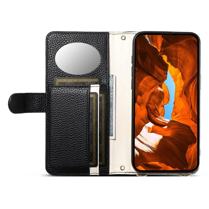 ESEBLE E11 For Samsung Galaxy A25 5G (Global) (161.0mm) Case Zipper Pocket Litchi Texture Leather Phone Cover with Mirror and Wrist Strap - Black - 3