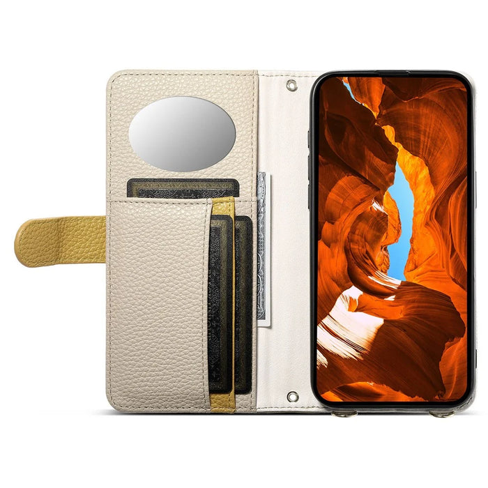 ESEBLE E11 For Samsung Galaxy A26 5G Case Zipper Pocket Litchi Texture Leather Phone Cover with Mirror and Wrist Strap - Khaki - 3