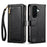 ESEBLE E11 For Samsung Galaxy A36 5G Case Zipper Pocket Litchi Texture Leather Phone Cover with Mirror and Wrist Strap - Black - 1