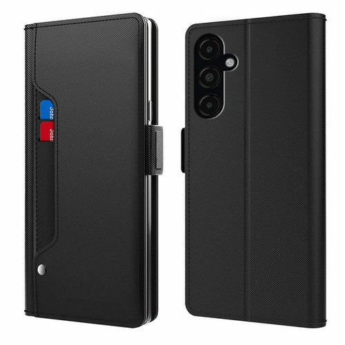 For Samsung Galaxy A18 5G / A18 4G / A17 5G / A17 4G Case Stand PU Leather Phone Cover Card Holder Mirror - Black - 1