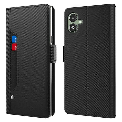 For Samsung Galaxy A08 5G / A08 4G / A07 4G Case Stand PU Leather Phone Cover Card Holder Mirror - Black - 1
