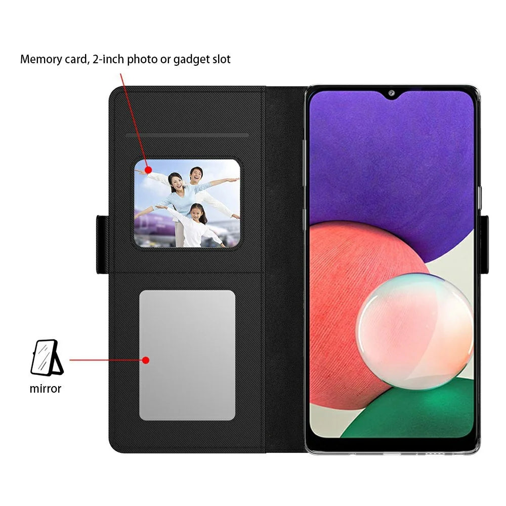 For Samsung Galaxy A08 5G / A08 4G / A07 4G Case Stand PU Leather Phone Cover Card Holder Mirror - Black - 2