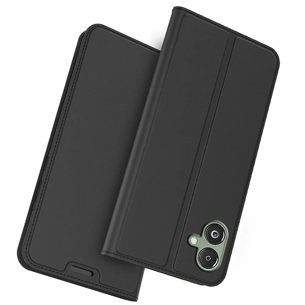 For Samsung Galaxy A08 5G / A08 4G / A07 4G Case PU Leather Phone Cover with Card Holder Stand - Black - 1