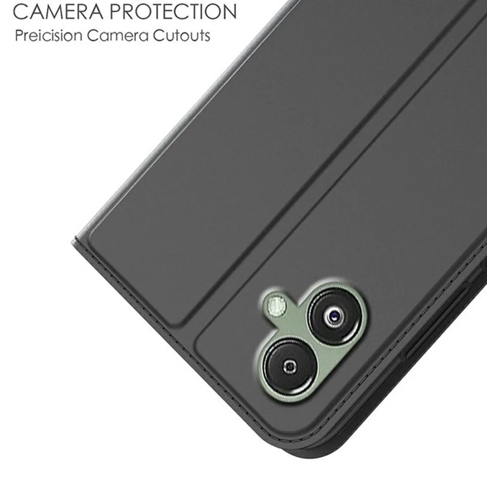 For Samsung Galaxy A08 5G / A08 4G / A07 4G Case PU Leather Phone Cover with Card Holder Stand - Black - 5