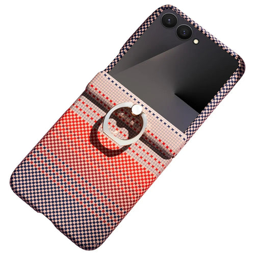 For Samsung Galaxy Z Flip7 5G Phone Case Ring Holder Kickstand PC Cover with Tempered Glass Screen Protector - Pink - 1