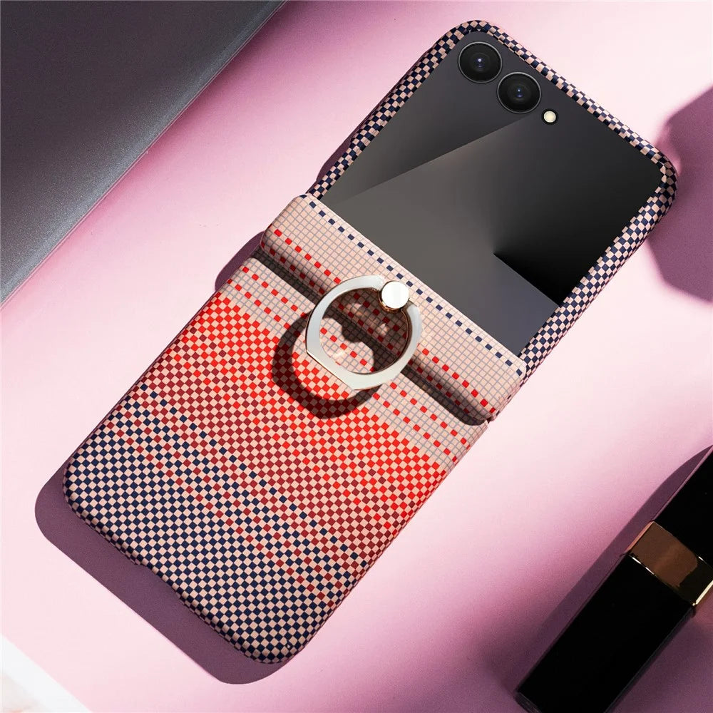 For Samsung Galaxy Z Flip7 5G Phone Case Ring Holder Kickstand PC Cover with Tempered Glass Screen Protector - Pink - 2