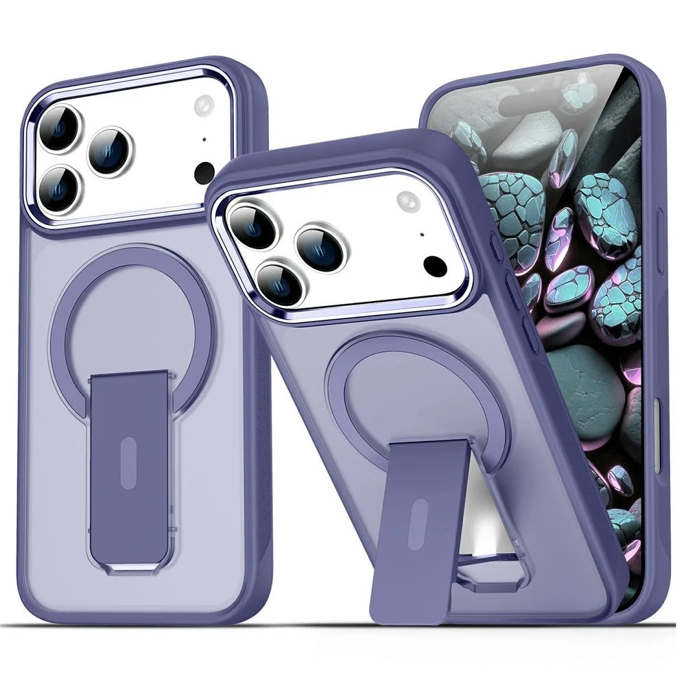 For iPhone 17 Pro Case Compatible with MagSafe PC + TPU Phone Cover with Kickstand - Dark Purple - 1