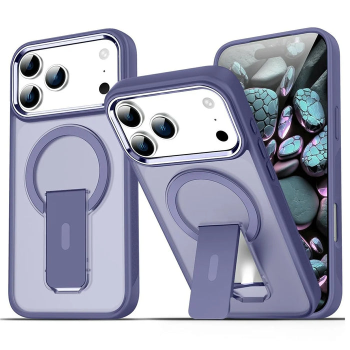 For iPhone 17 Pro Case Compatible with MagSafe PC + TPU Phone Cover with Kickstand - Dark Purple - 1