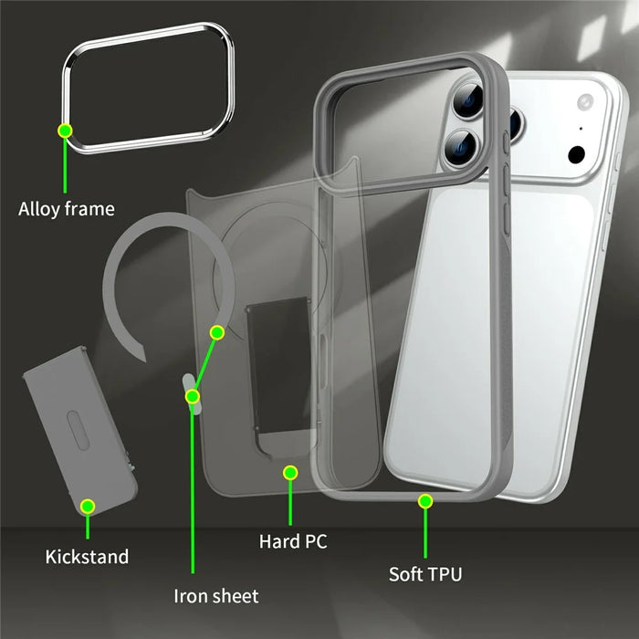 For iPhone 17 Pro Case Compatible with MagSafe PC + TPU Phone Cover with Kickstand - Dark Purple - 5
