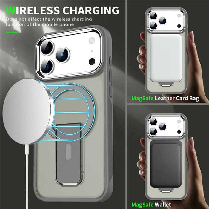 For iPhone 17 Pro Case Compatible with MagSafe PC + TPU Phone Cover with Kickstand - Dark Purple - 6