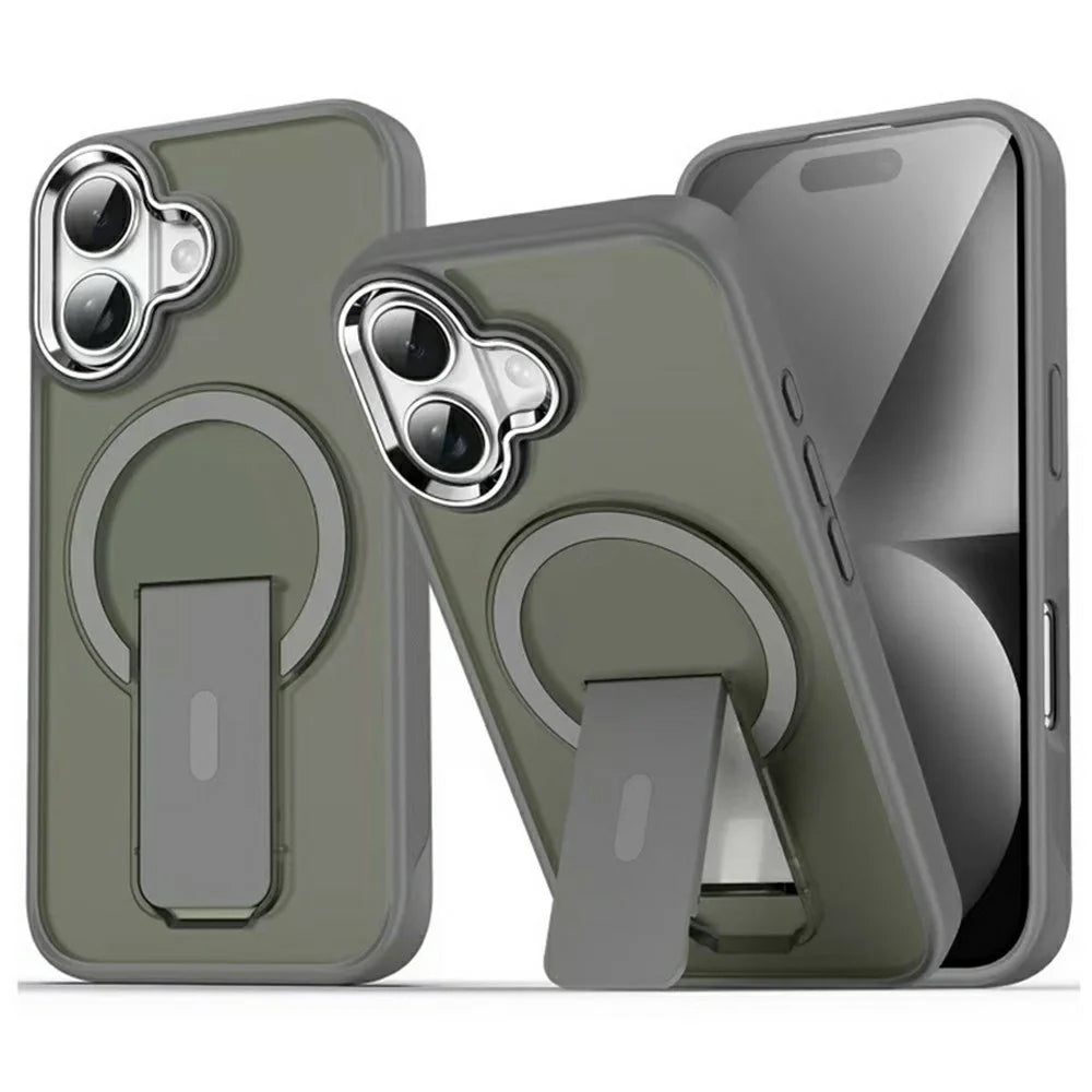 For iPhone 17 Case Compatible with MagSafe PC + TPU Phone Cover with Kickstand - Titanium Grey - 1