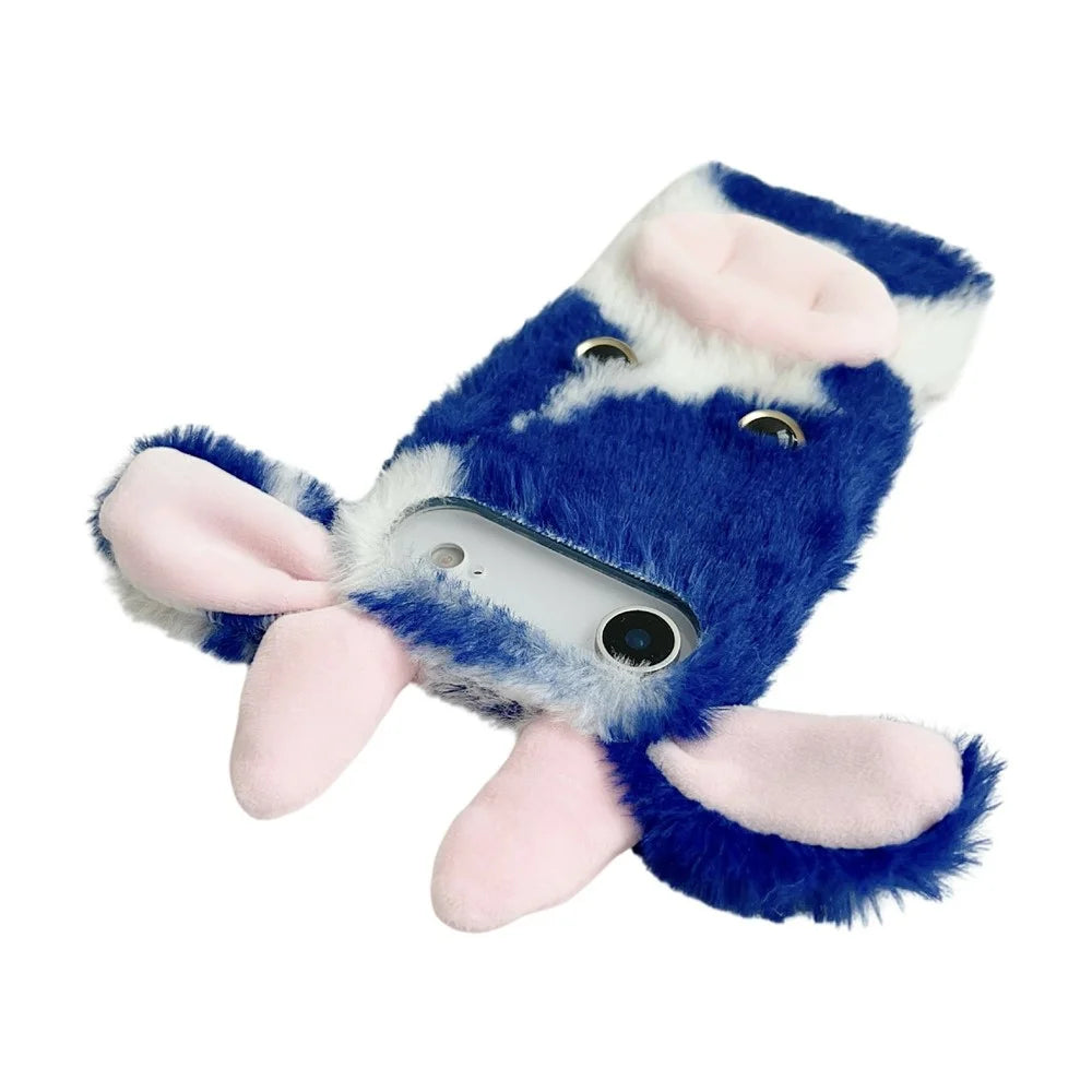For iPhone Air Case Fluffy Cute Cow Winter Plush Inner TPU Phone Cover - Blue - 5