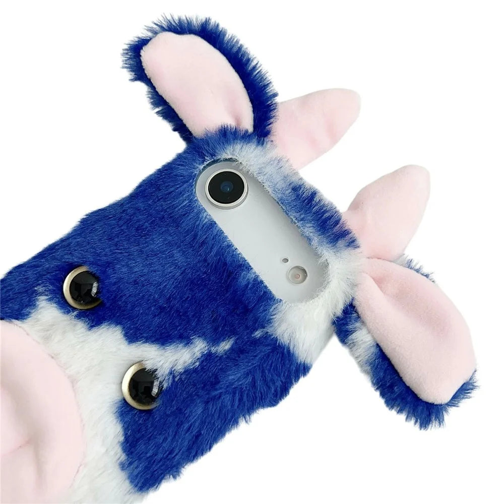 For iPhone Air Case Fluffy Cute Cow Winter Plush Inner TPU Phone Cover - Blue - 6