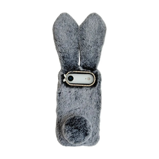 For iPhone Air Case Plush Cute Bunny Winter Fluffy TPU Phone Cover - Dark Grey - 1