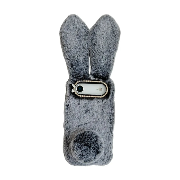 For iPhone Air Case Plush Cute Bunny Winter Fluffy TPU Phone Cover - Dark Grey - 1