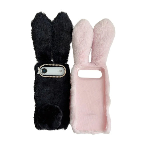 For iPhone Air Case Plush Cute Bunny Winter Fluffy TPU Phone Cover - Dark Grey - 2