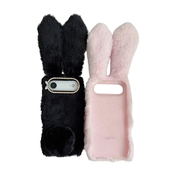 For iPhone Air Case Plush Cute Bunny Winter Fluffy TPU Phone Cover - Dark Grey - 2