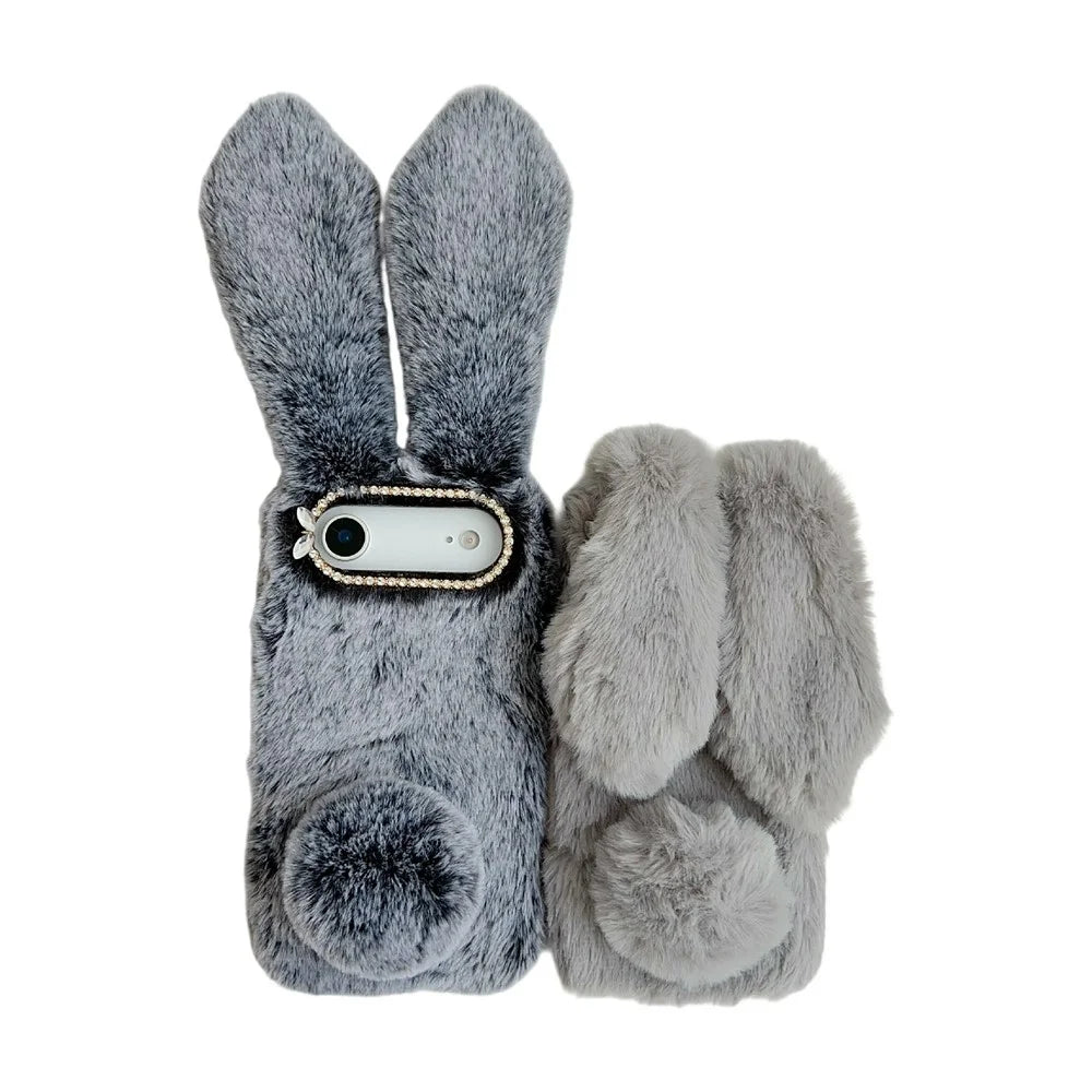 For iPhone Air Case Plush Cute Bunny Winter Fluffy TPU Phone Cover - Dark Grey - 3