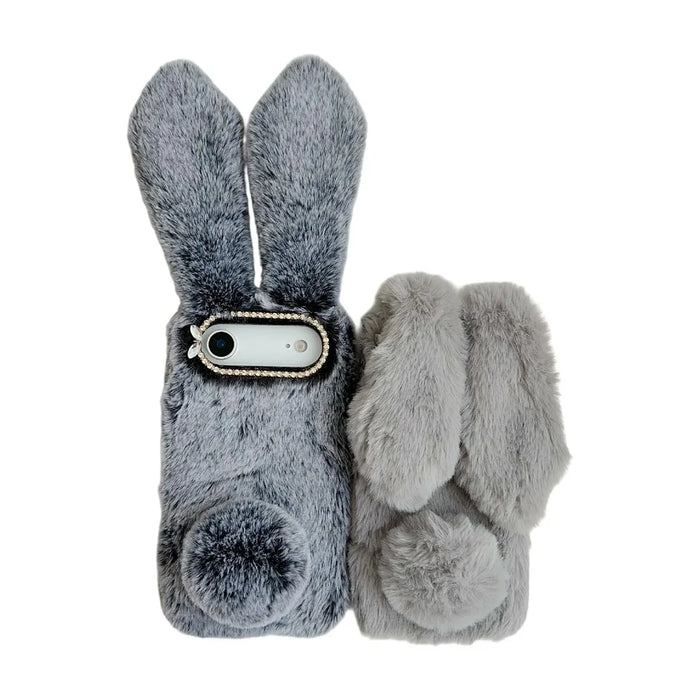 For iPhone Air Case Plush Cute Bunny Winter Fluffy TPU Phone Cover - Dark Grey - 3