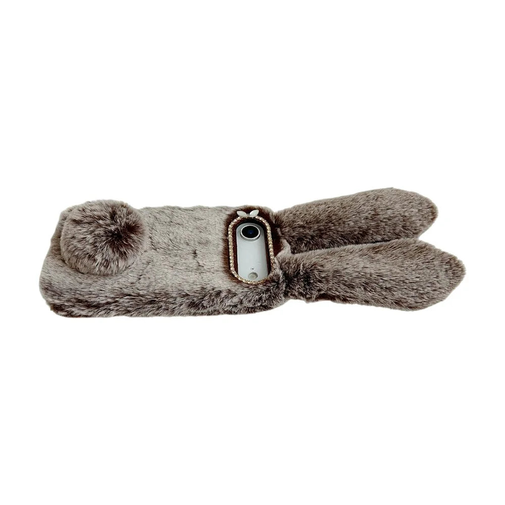 For iPhone Air Case Plush Cute Bunny Winter Fluffy TPU Phone Cover - Dark Grey - 4
