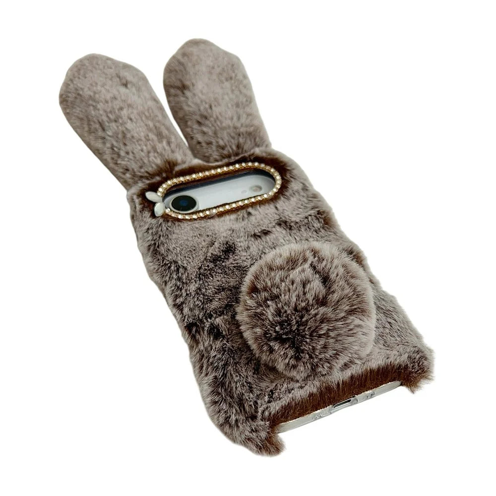For iPhone Air Case Plush Cute Bunny Winter Fluffy TPU Phone Cover - Dark Grey - 5