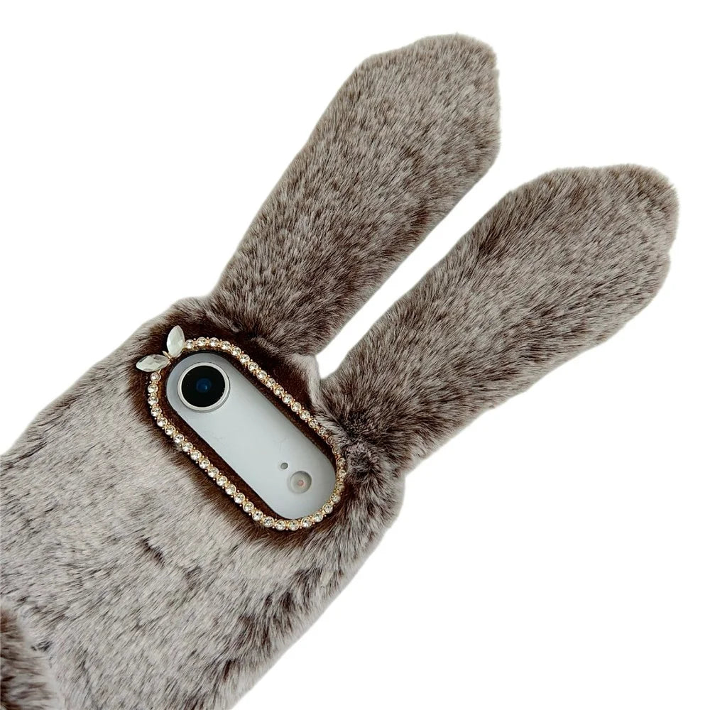 For iPhone Air Case Plush Cute Bunny Winter Fluffy TPU Phone Cover - Dark Grey - 7