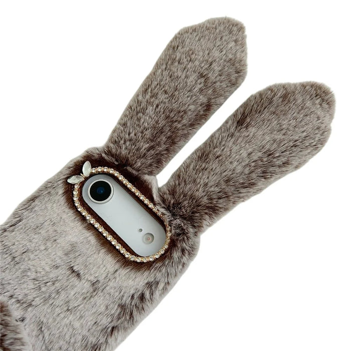 For iPhone Air Case Plush Cute Bunny Winter Fluffy TPU Phone Cover - Dark Grey - 7