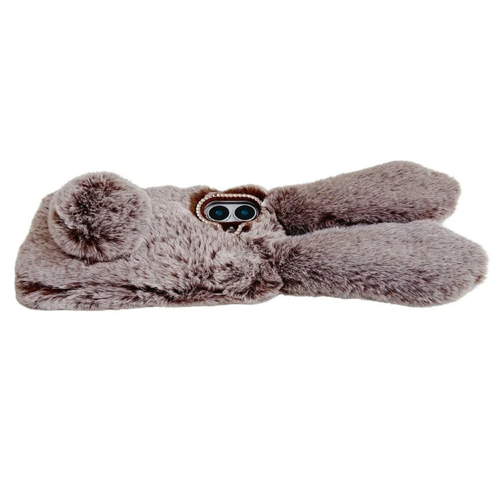 For iPhone 17 Case Plush Cute Bunny Winter Fluffy TPU Phone Cover - Brown - 5