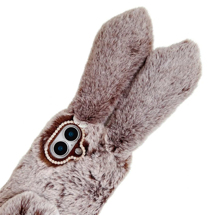 For iPhone 17 Case Plush Cute Bunny Winter Fluffy TPU Phone Cover - Brown - 6