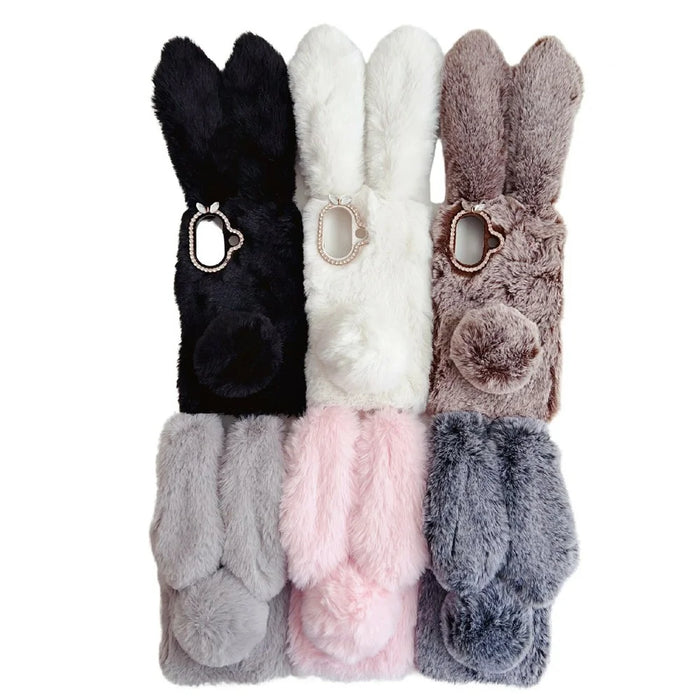 For iPhone 17 Case Plush Cute Bunny Winter Fluffy TPU Phone Cover - Brown - 7