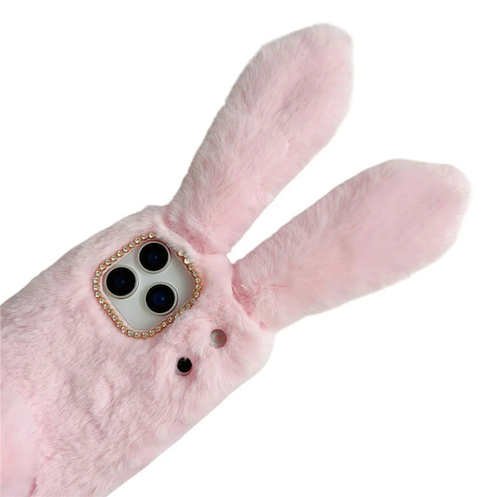 For iPhone 17 Pro Max Case Plush Cute Bunny Winter Fluffy TPU Phone Cover - Dark Grey - 4