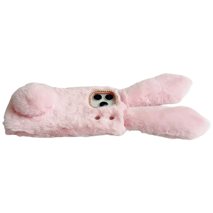 For iPhone 17 Pro Max Case Plush Cute Bunny Winter Fluffy TPU Phone Cover - Dark Grey - 5