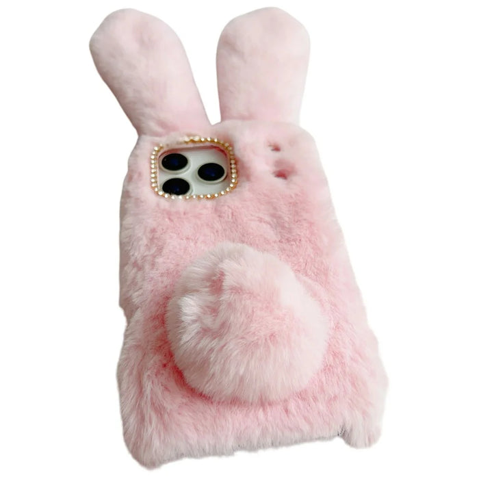 For iPhone 17 Pro Max Case Plush Cute Bunny Winter Fluffy TPU Phone Cover - Dark Grey - 6