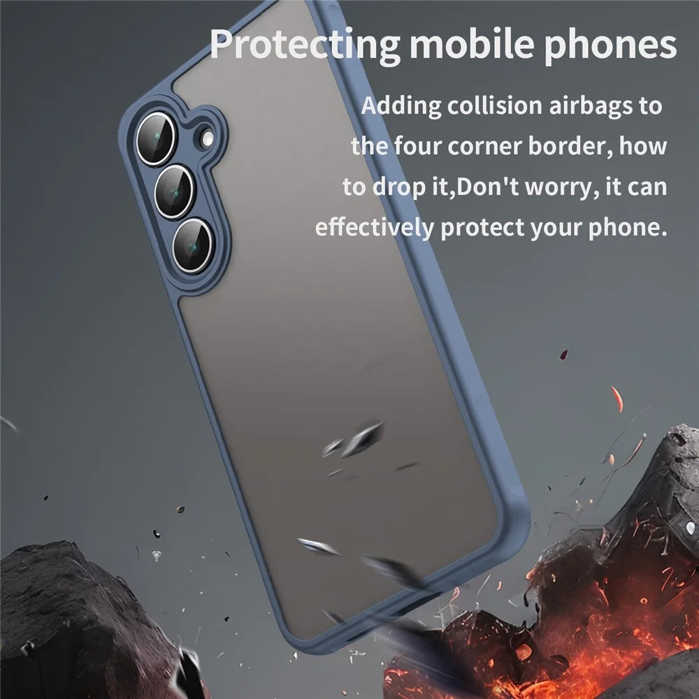For Samsung Galaxy S25 FE Case Drop Proof Airbags Frosted Translucent PC + TPU Phone Back Cover - Blue - 3