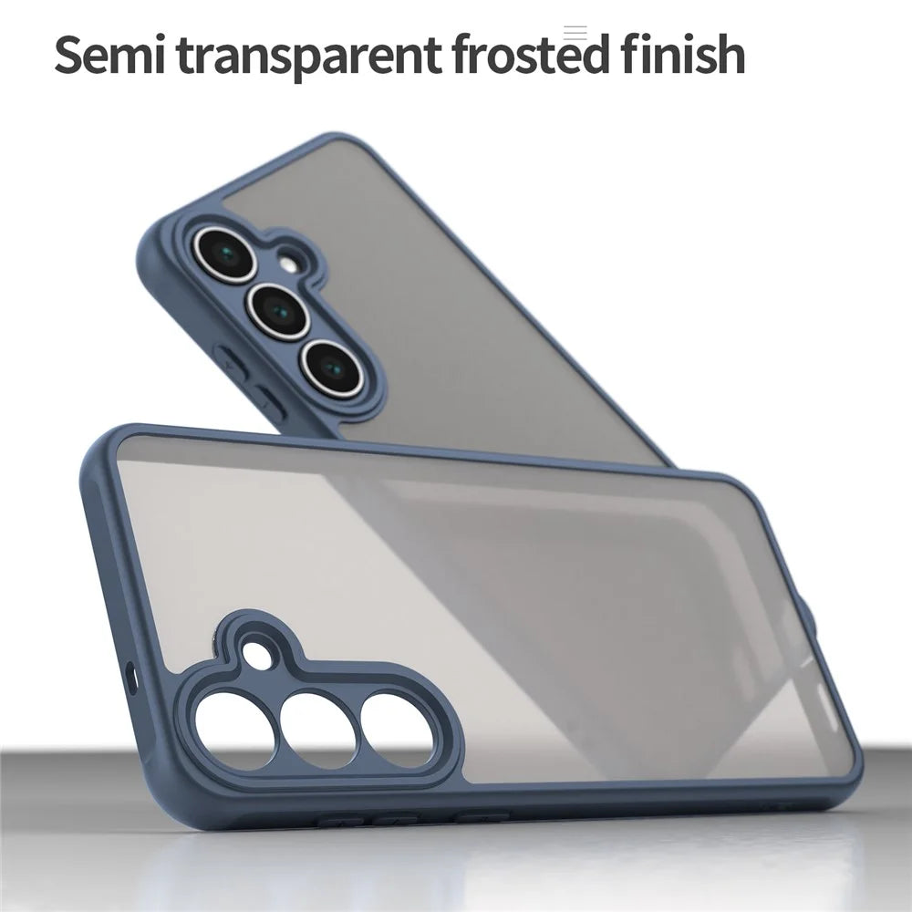 For Samsung Galaxy S25 FE Case Drop Proof Airbags Frosted Translucent PC + TPU Phone Back Cover - Blue - 4
