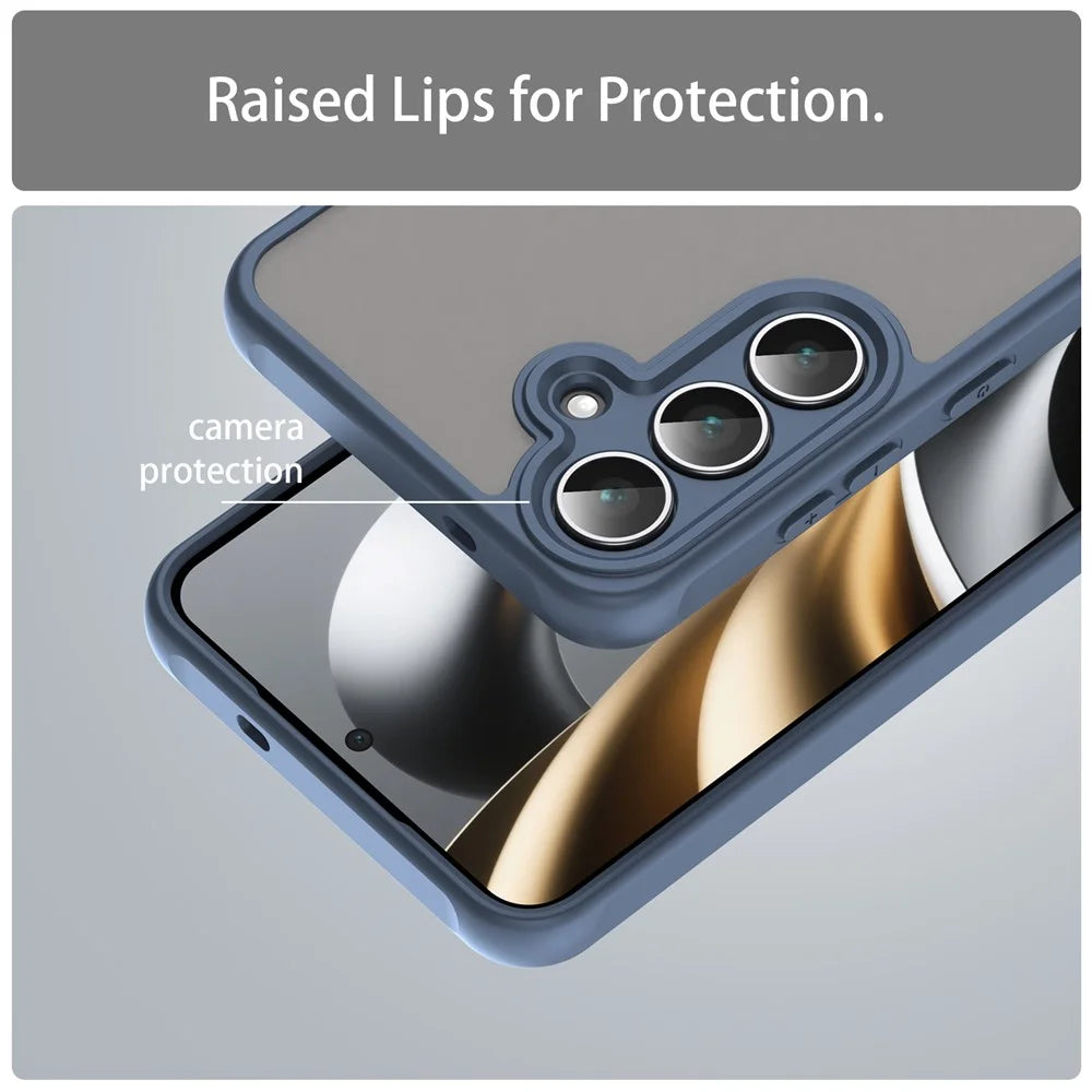 For Samsung Galaxy S25 FE Case Drop Proof Airbags Frosted Translucent PC + TPU Phone Back Cover - Blue - 7