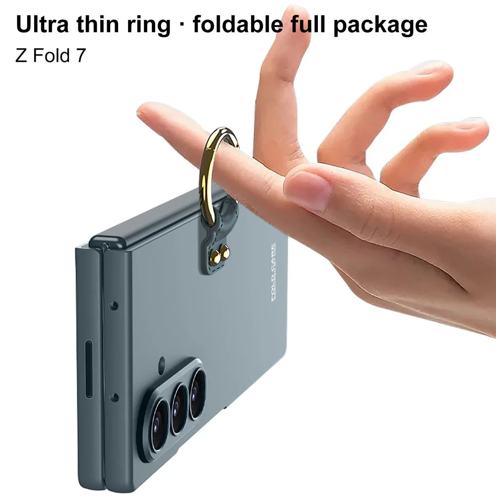 GKK For Samsung Galaxy Z Fold7 5G Case with Ring Holder Slim Hard PC Phone Cover with Tempered Glass Film - Black - 3