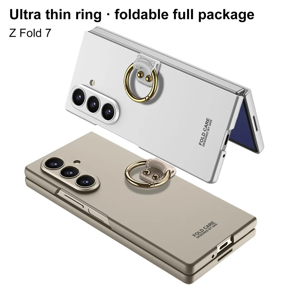 GKK For Samsung Galaxy Z Fold7 5G Case with Ring Holder Slim Hard PC Phone Cover with Tempered Glass Film - Black - 4