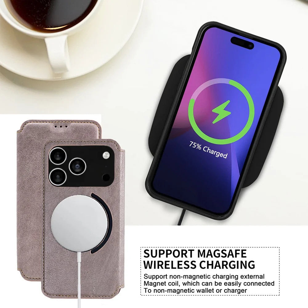 For iPhone 17 Pro Max Case Compatible with MagSafe Wallet Stand Leather Flip Phone Cover - Purple - 4