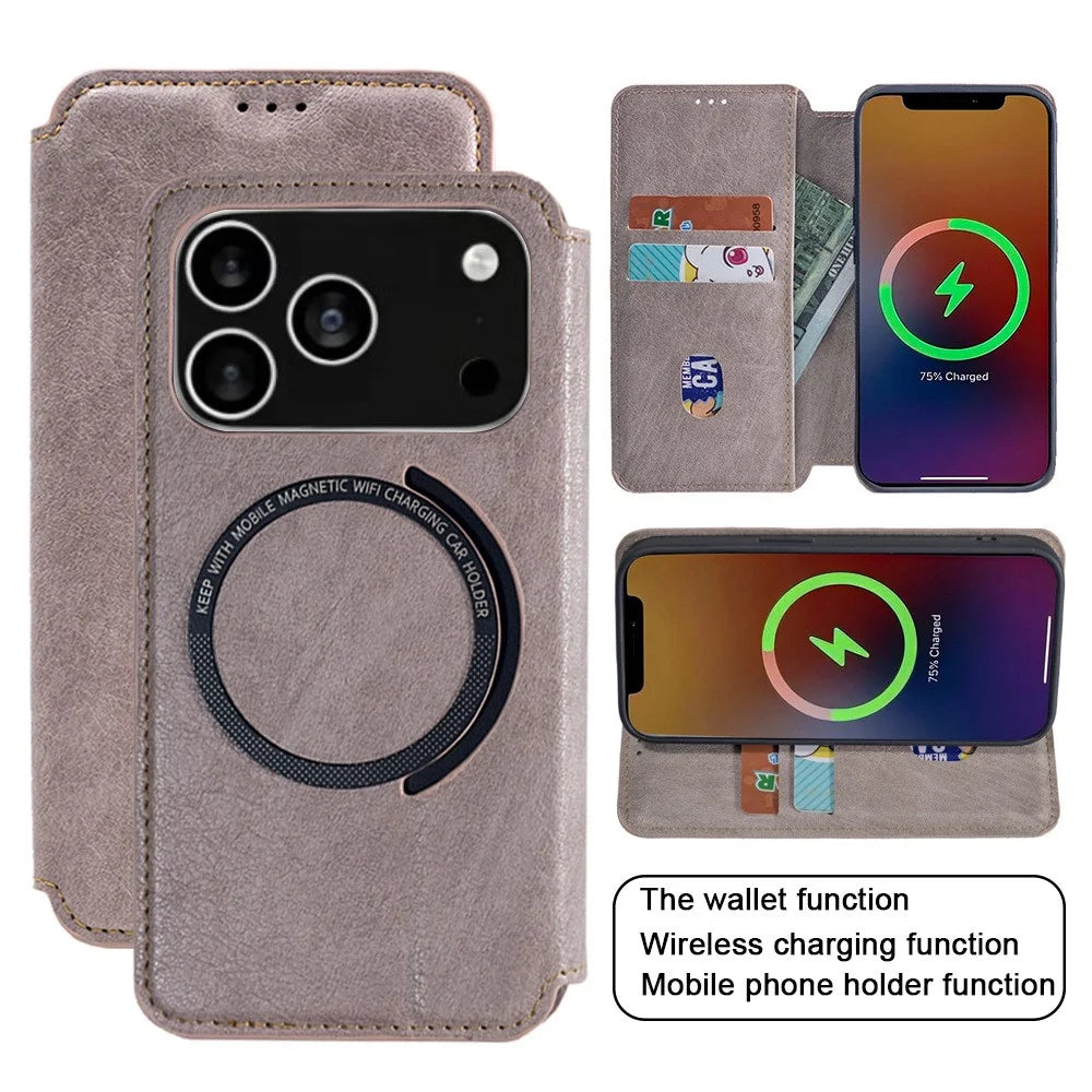 For iPhone 17 Pro Max Case Compatible with MagSafe Wallet Stand Leather Flip Phone Cover - Purple - 7