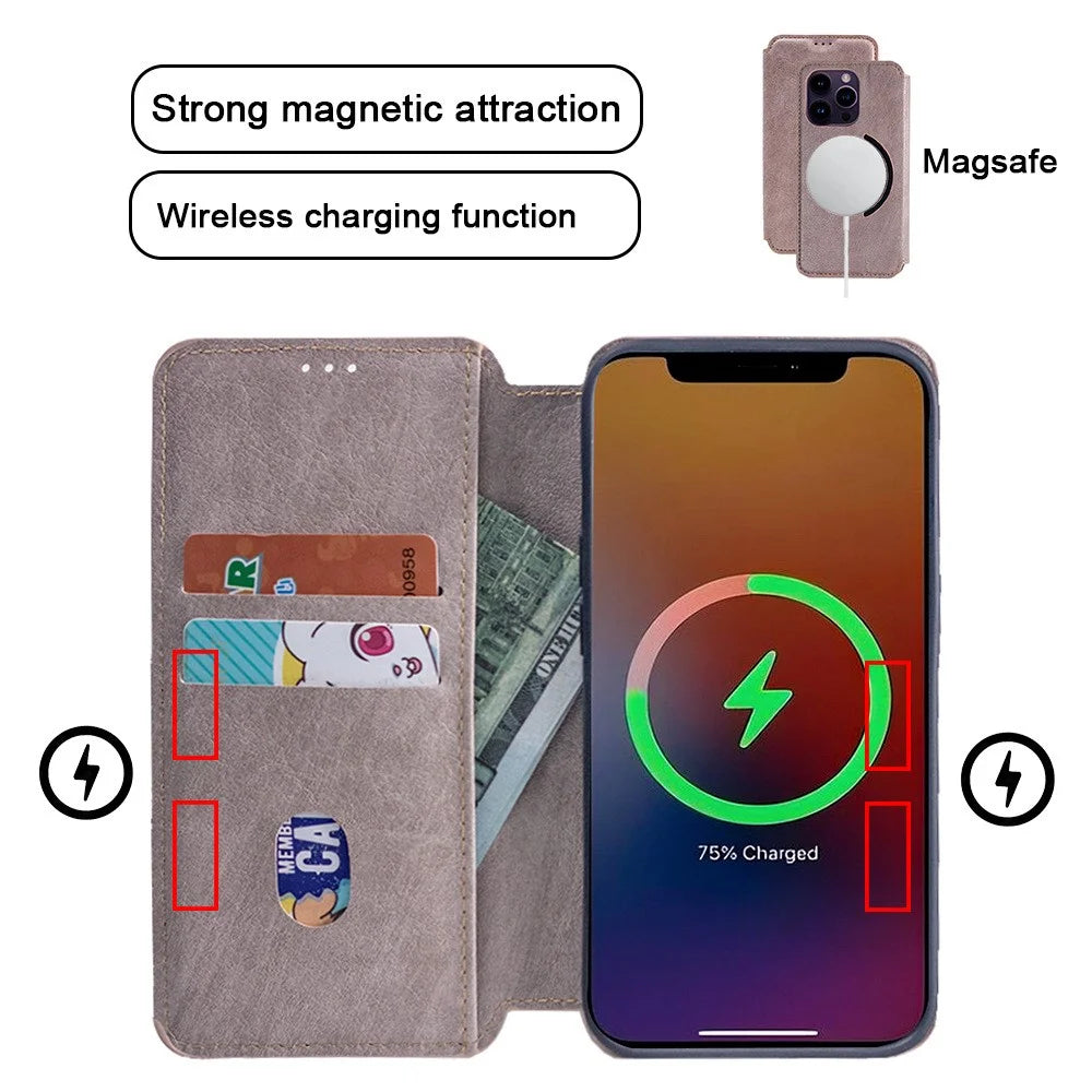 For iPhone 17 Pro Case Compatible with MagSafe Wallet Stand Leather Flip Phone Cover - Purple - 2