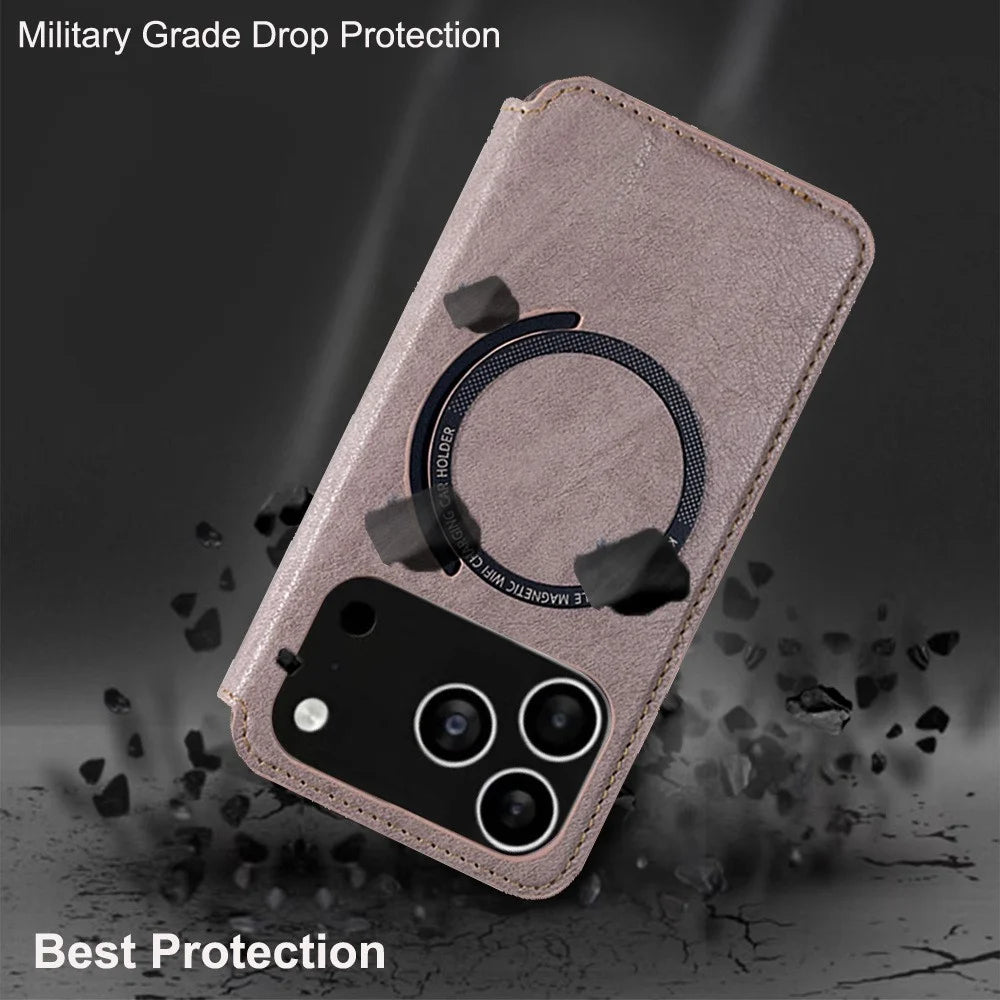 For iPhone 17 Pro Case Compatible with MagSafe Wallet Stand Leather Flip Phone Cover - Purple - 6