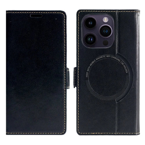 For iPhone 16 Pro Case Compatible with MagSafe Wallet Stand Leather Flip Phone Cover - Black - 1